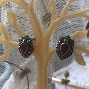 Sterling Silver/Marcasite/Garnet Earrings
